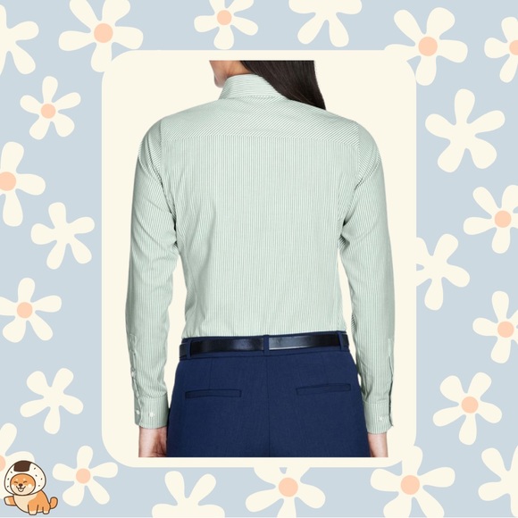 Baylor Embroidered Devon & Jones Ladies Crown Woven Banker Stripe Shirt, Sz Med - Picture 4 of 12